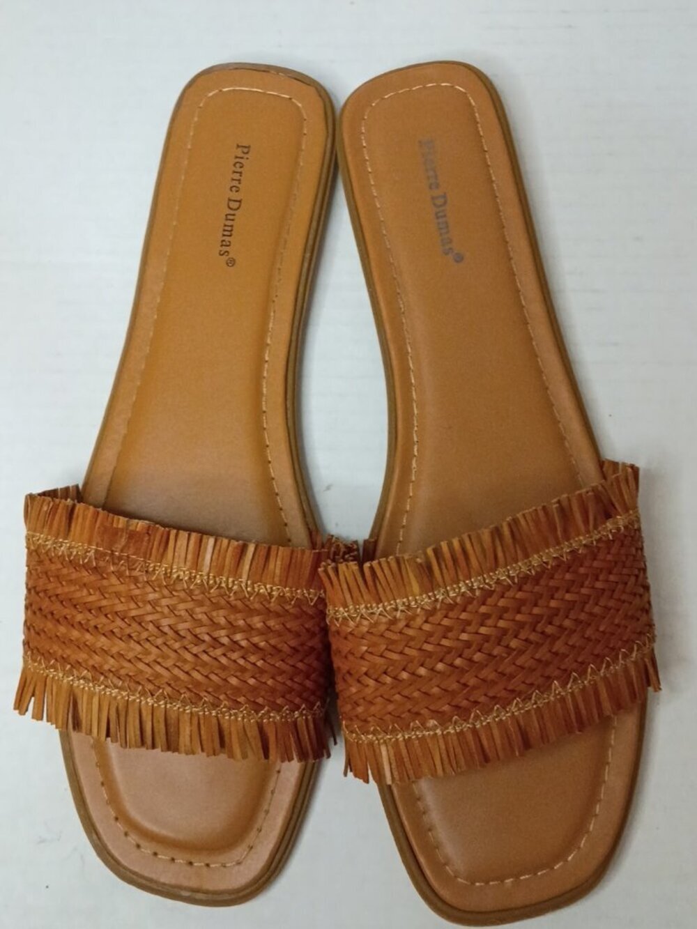 Pierre Dumas Tan Raffia Fringe Slide Sandals Women's Size 11 - Picture 6 of 9